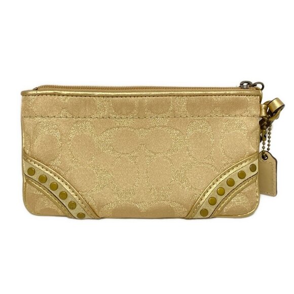 Auth COACH Signature - Beige Gold Jacquard Leather Hardware Pouch - Picture 2 of 6